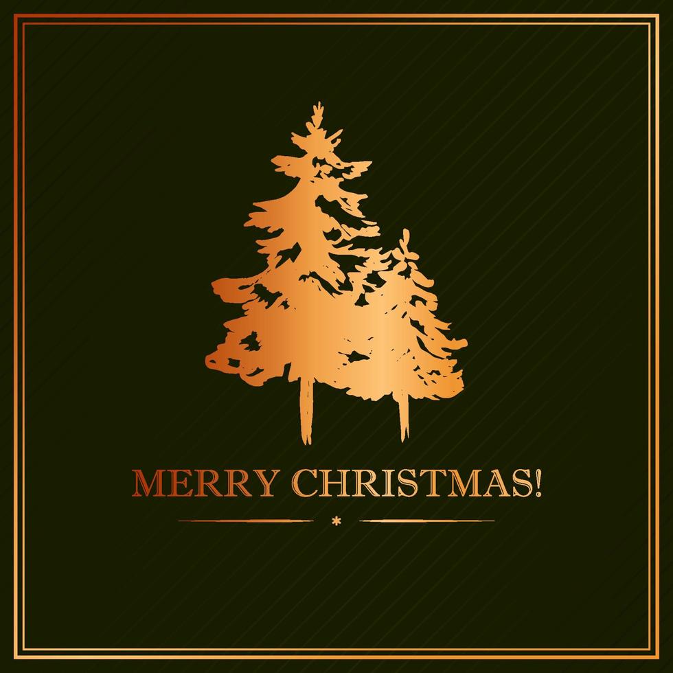 Christmas and New Year design with hand drawn golden Christmas tree on textured dark green background. Vector illustration for banner, greeting card, cover, present box, etc