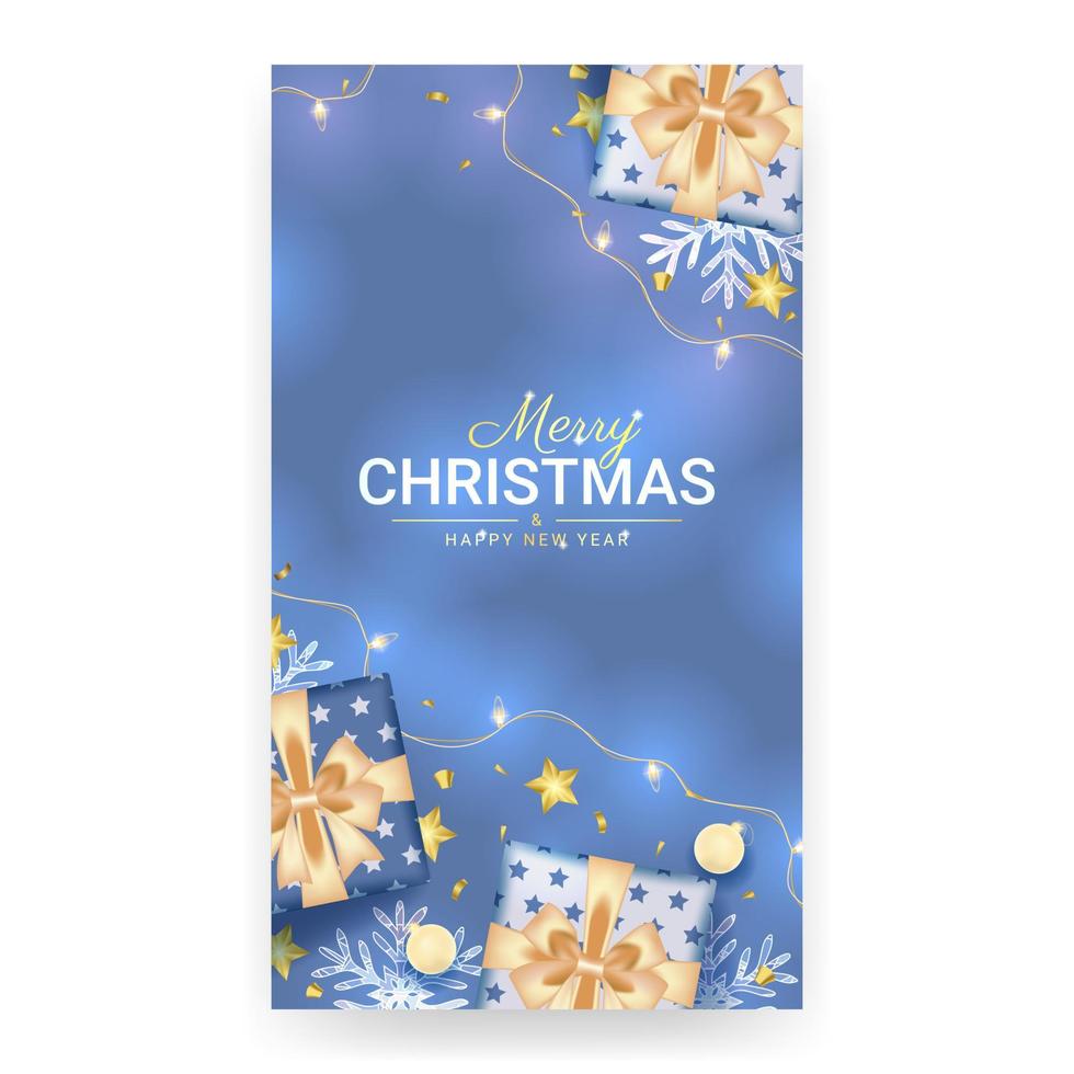 merry christmas and happy new year social media story with realistic blue decoration vector