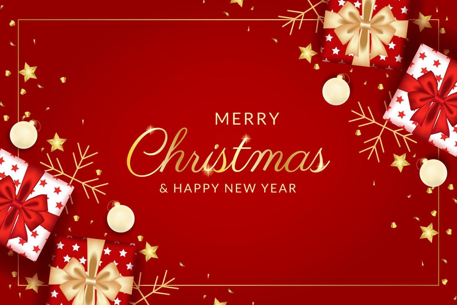 feliz navidad y próspero año nuevo tarjeta de felicitación con decoración roja realista vector