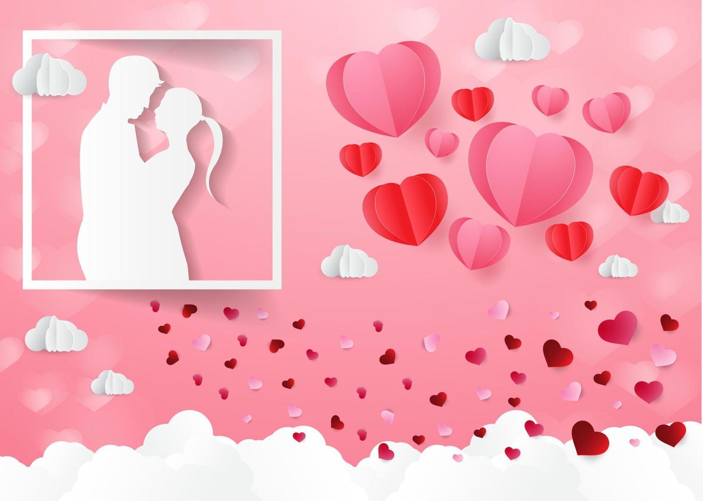 a heart shape. paper art style. valentine day. Origami made hot air balloon vector