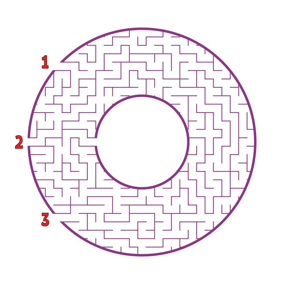 Color round maze. With three ways. Game for kids. Puzzle for children. Labyrinth conundrum. Flat vector illustration isolated on white background. With place for your image.