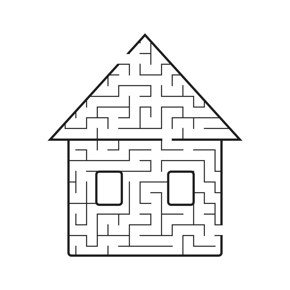 Maze is a nice house. Game for kids. Puzzle for children. Cartoon style. Labyrinth conundrum. Black and white vector illustration. The development of logical and spatial thinking.