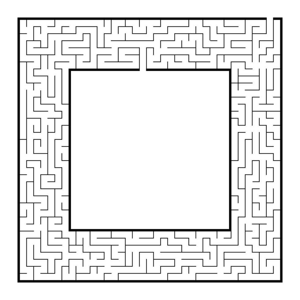 Difficult square labyrinth frame. Game for kids and adults. Puzzle for children. One entrance, one exit. Labyrinth conundrum. Flat vector illustration. With place for your image.