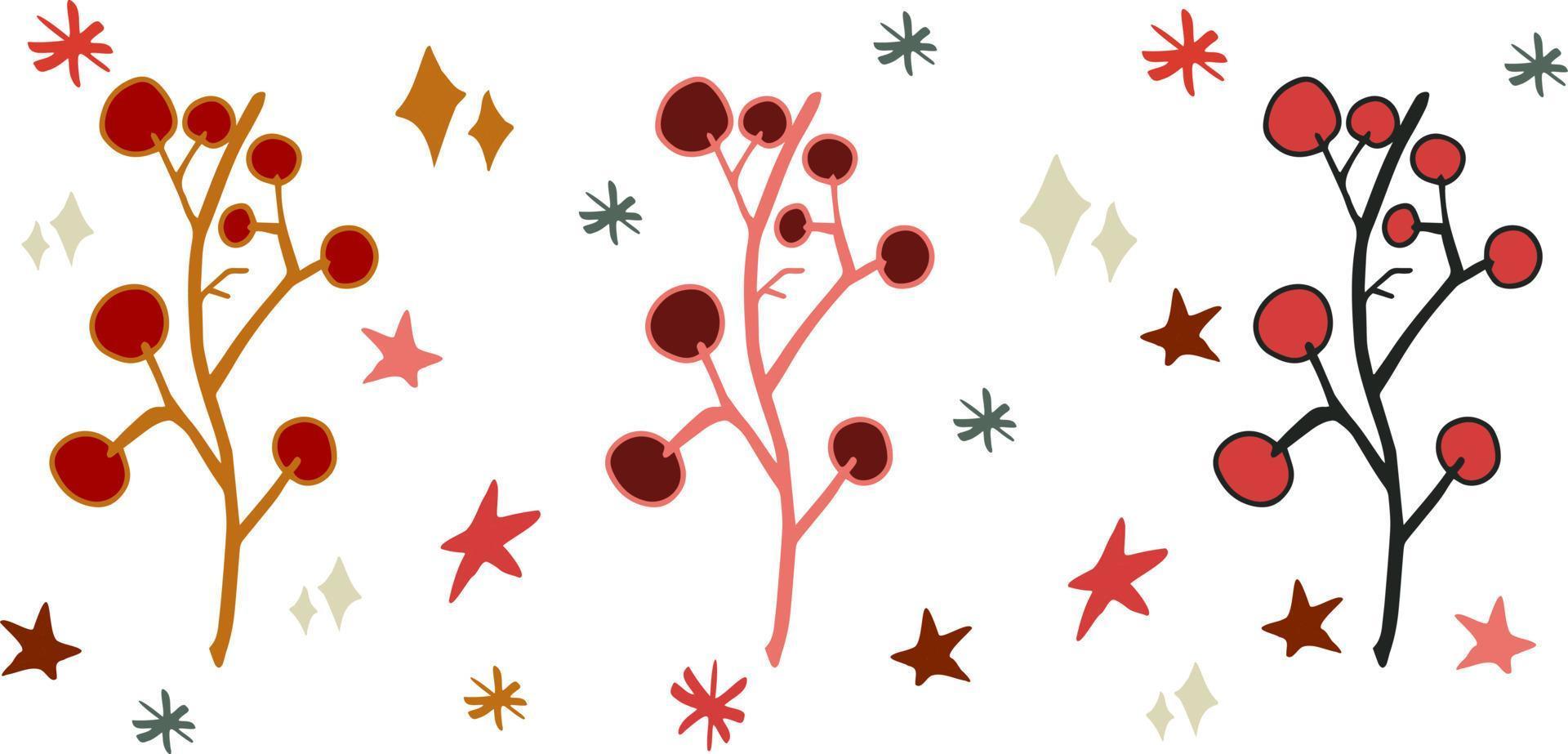 Christmas decorations Christmas twigs with berries isolated vector elements. Christmas doodles