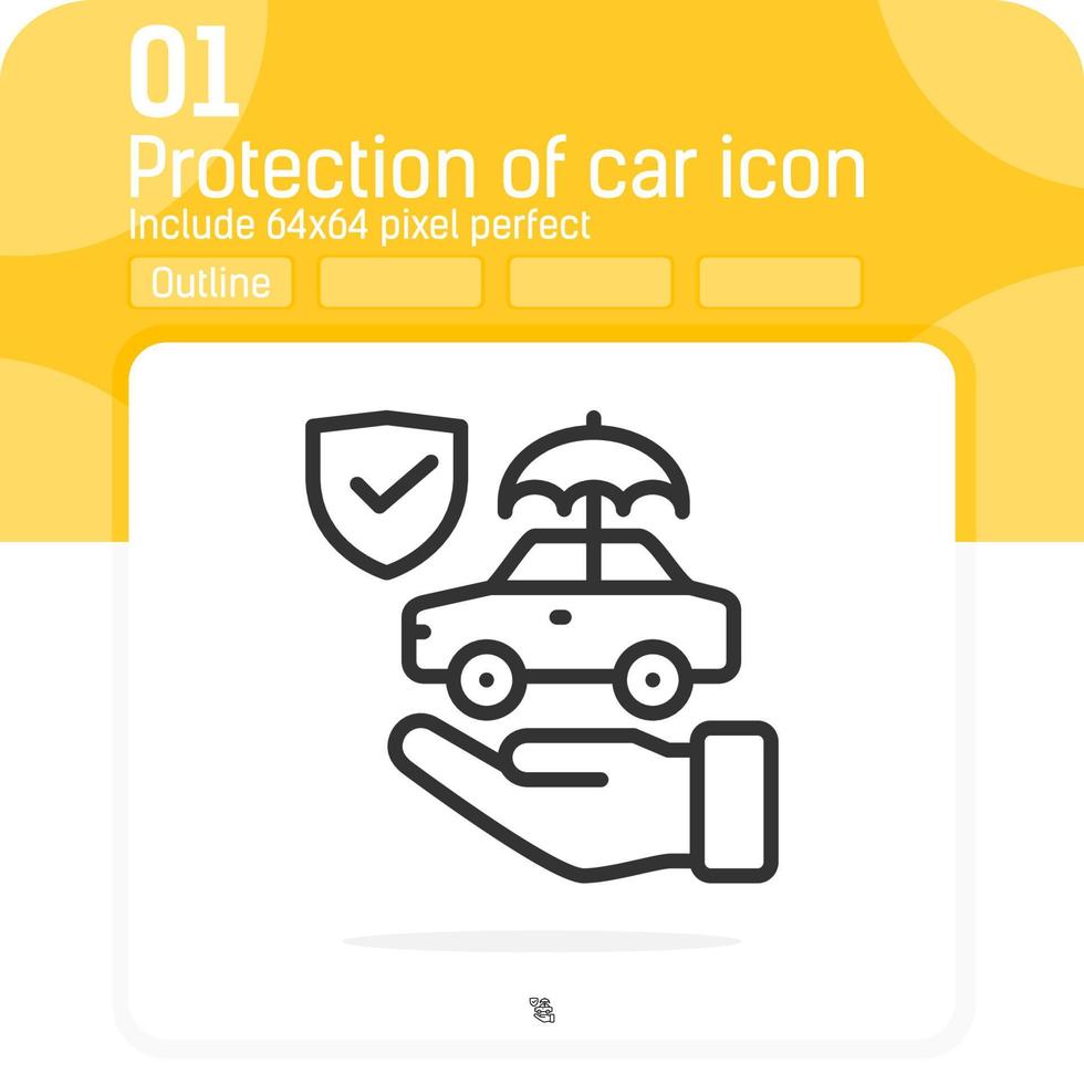 Protection of car icon with outline style isolated on white background. Vector illustration thin line car icon for web design, ui, ux, transportation, applications, transport, mobile apps and other