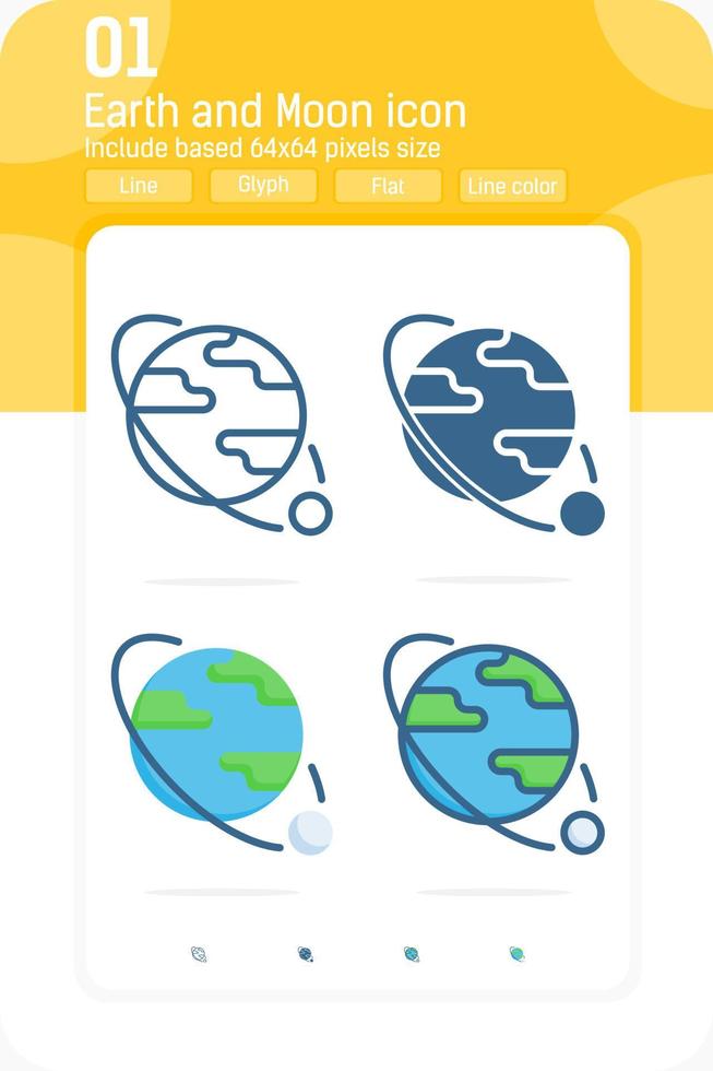 Modern earth and moon premium icon with multiple style isolated on white background. Vector illustration concept design template for web design and mobile app, UI, UX, nature and all project. EPS file