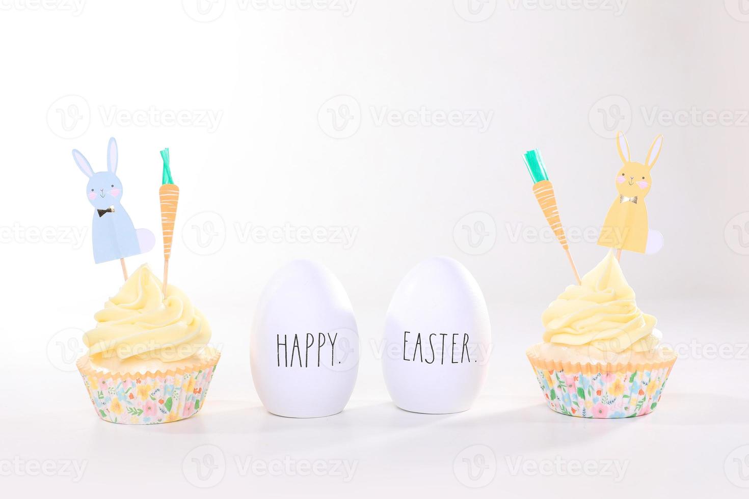 Cupcakes Decorated Treats on White Background for Easter photo