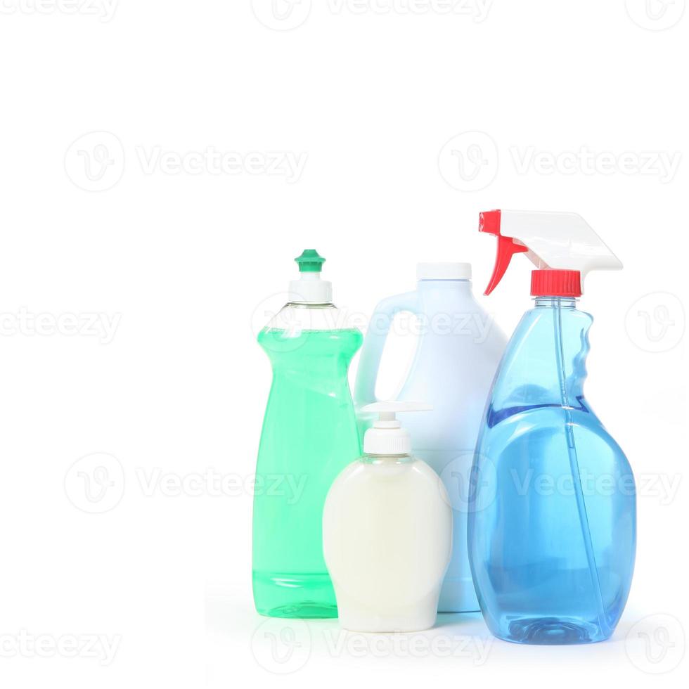 Household Cleaning Products Dishsoap Window Cleaner and Bleach photo