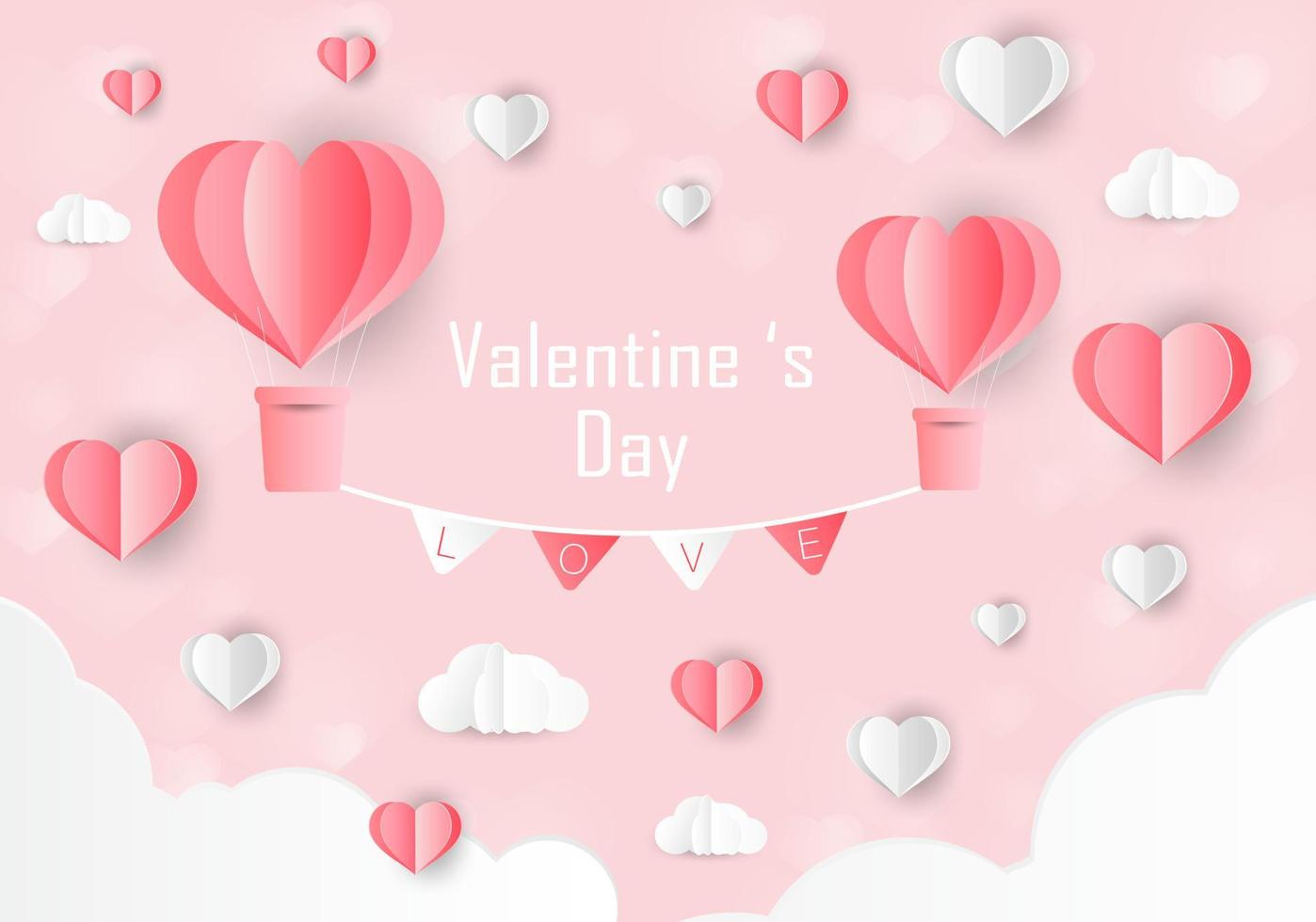 a heart shape. paper art style. valentine day. Origami made hot air balloon vector