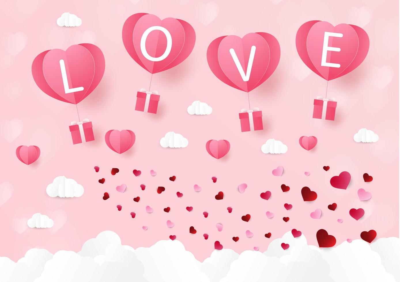 a heart shape. paper art style. valentine day. Origami made hot air balloon vector