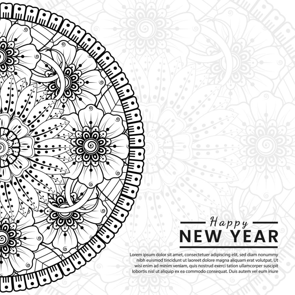 feliz año nuevo 2022 banner o plantilla de tarjeta con flor mehndi vector