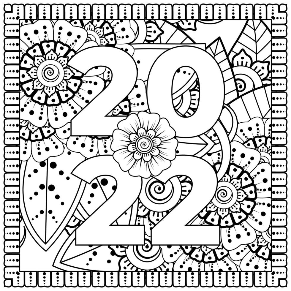 Happy new year 2022 banner or card template with mehndi flower vector