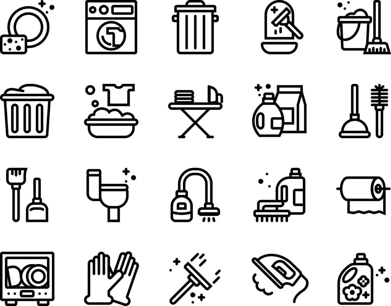 estilo de línea de iconos de limpieza y tareas domésticas vector