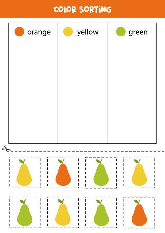 clasifique las peras por colores. aprender colores para niños. vector