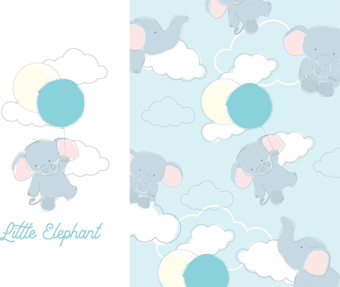 Cute baby elephant seamless pattern vector