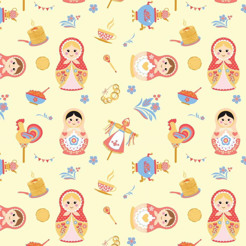 lindo, matryoshka, muñeca, seamless, vector