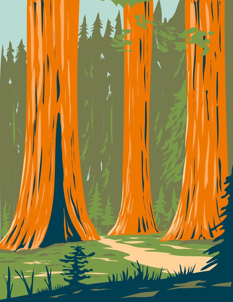 Mariposa Grove of Giant Sequoia in Yosemite National Park near Wawona California WPA Poster Art vector