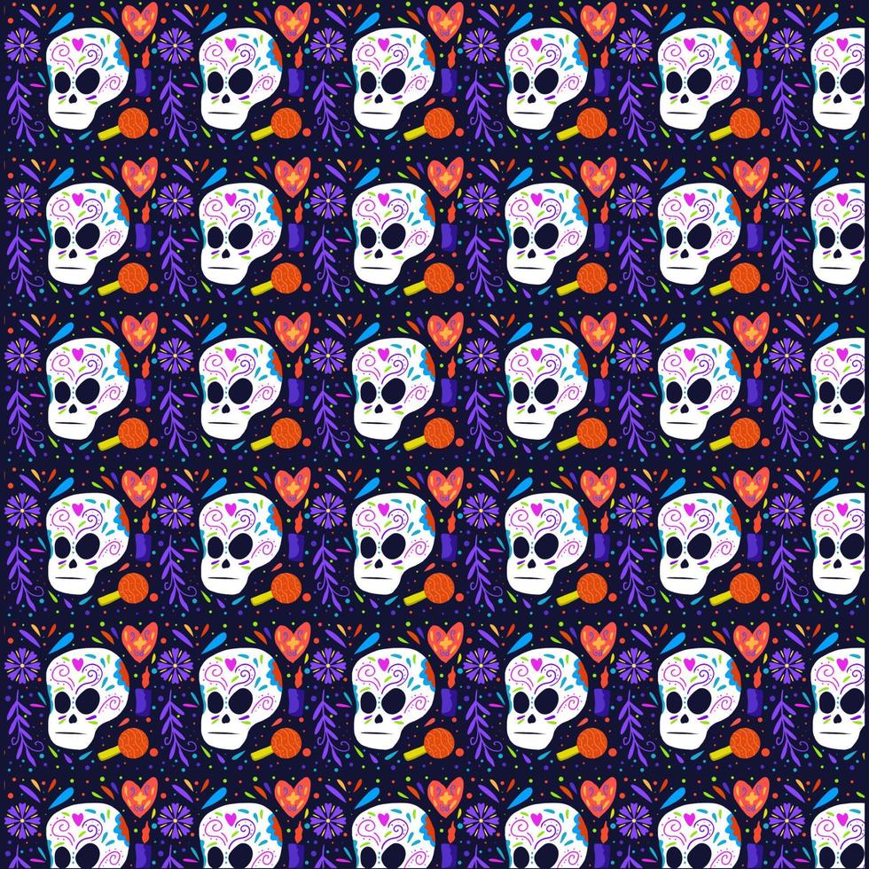 hand drawn flat design style dia de muertos pattern vector