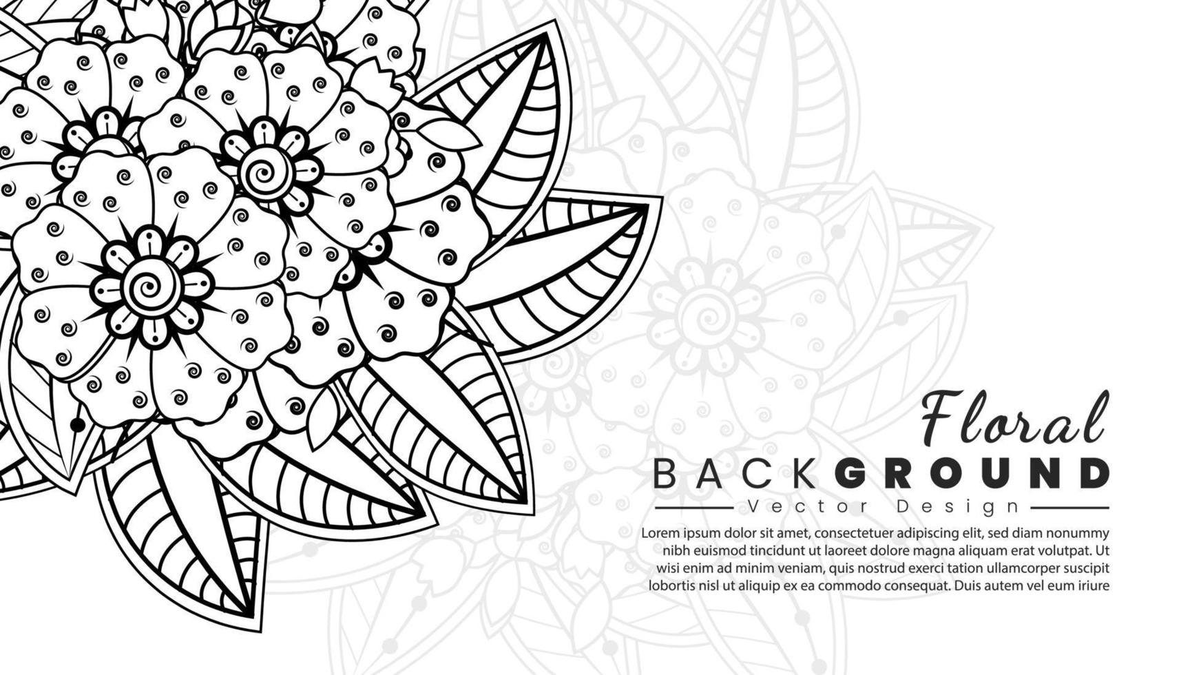 Background with mehndi flowers. Black lines on white background. Banner or card template vector