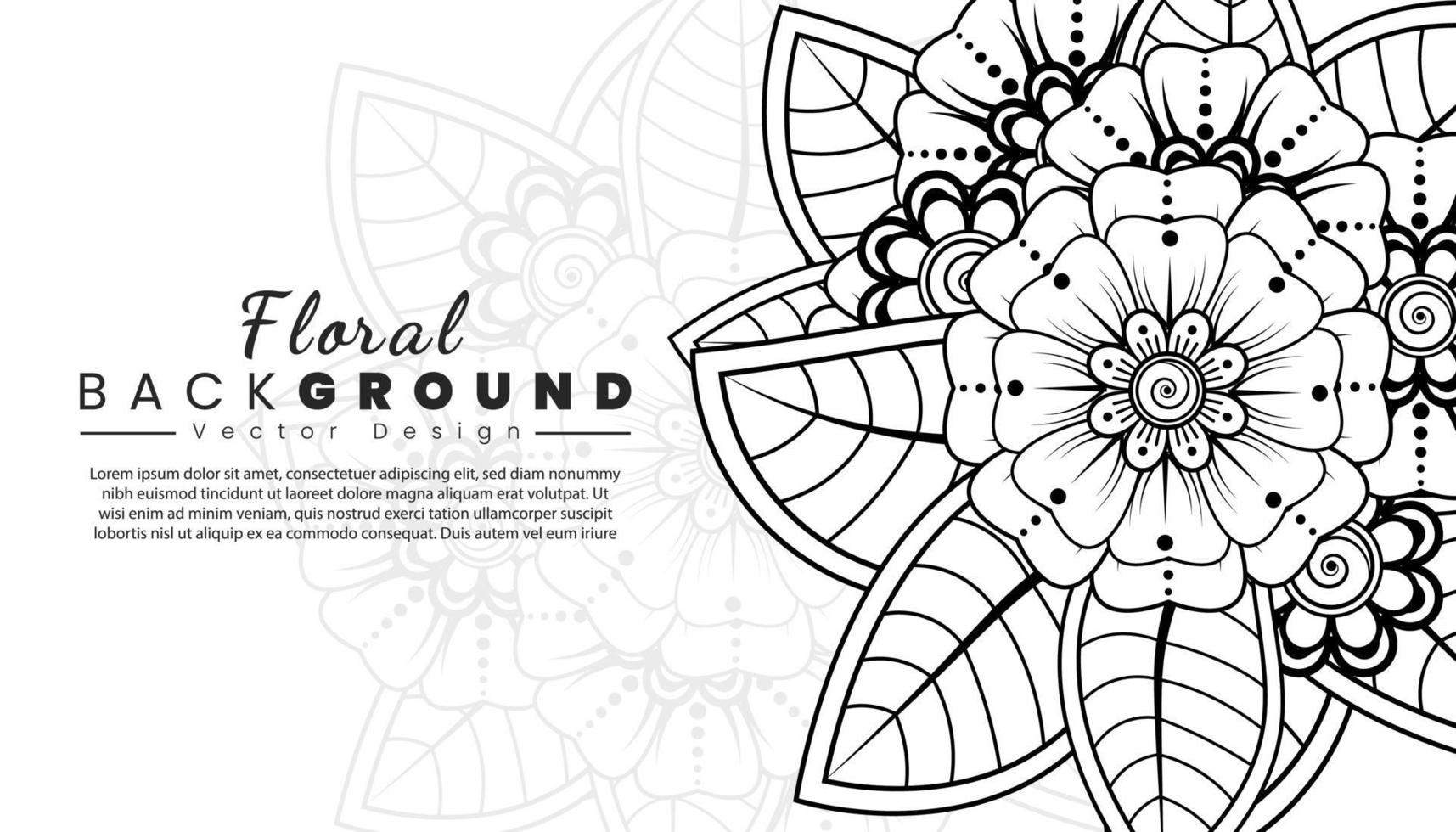 Background with mehndi flowers. Black lines on white background. Banner or card template vector