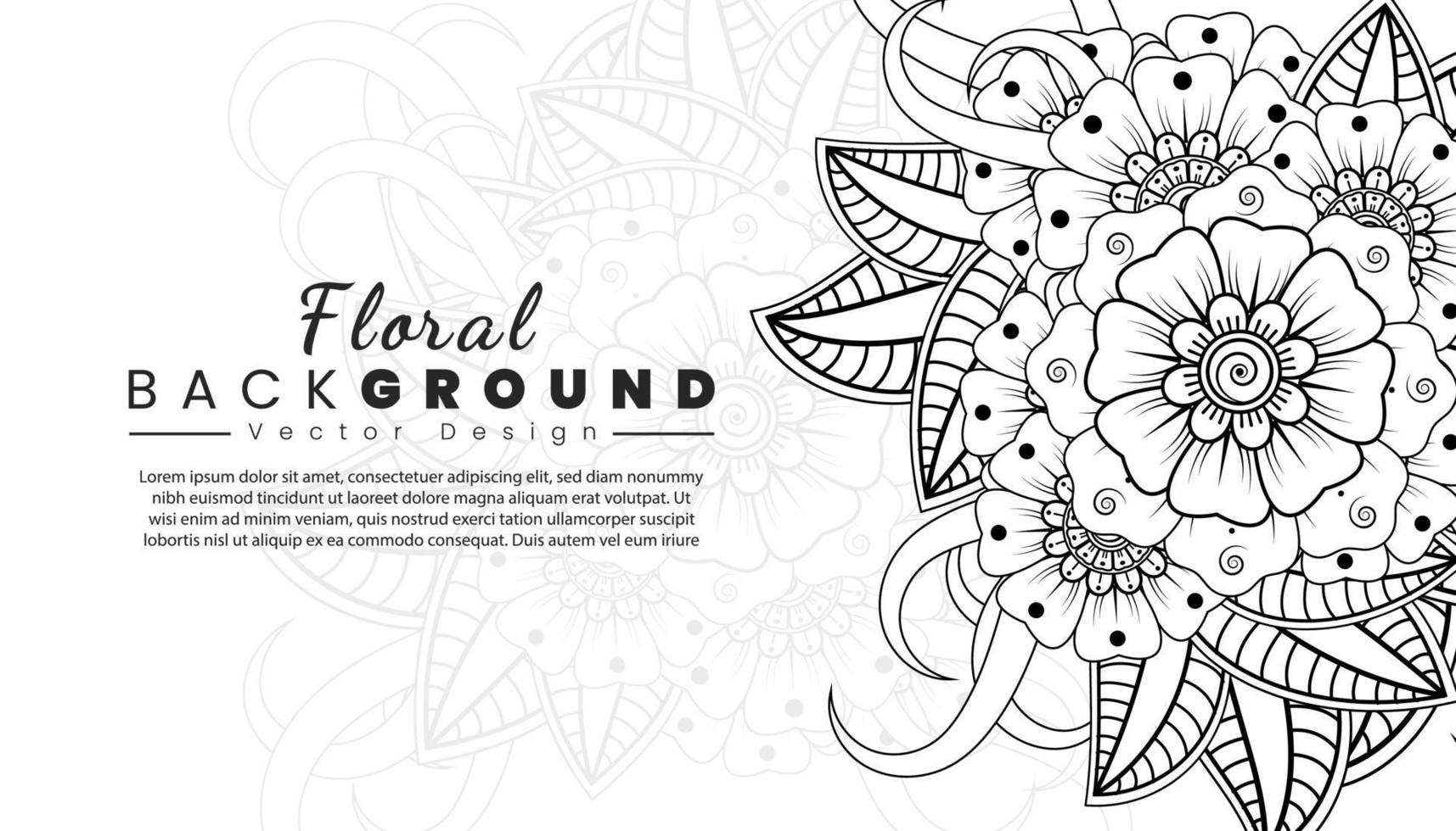 Background with mehndi flowers. Black lines on white background. Banner or card template vector