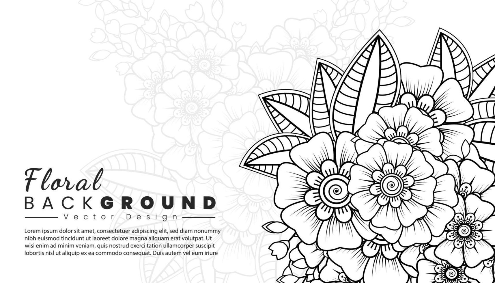 Background with mehndi flowers. Black lines on white background. Banner or card template vector