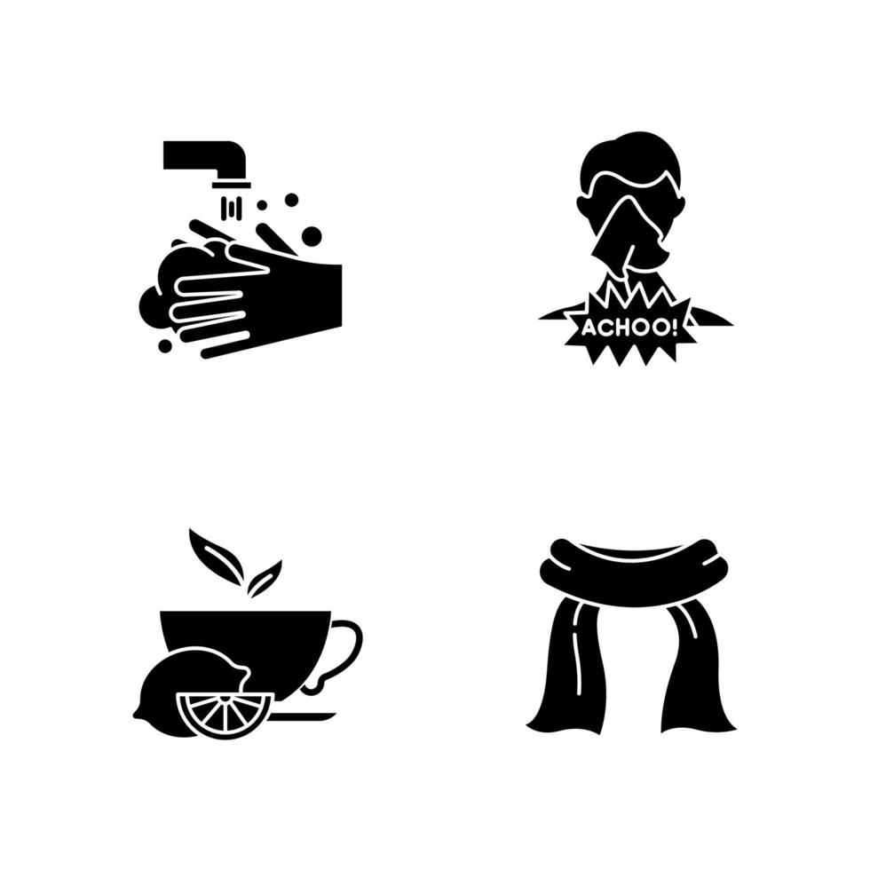 Common cold glyph icons set vector