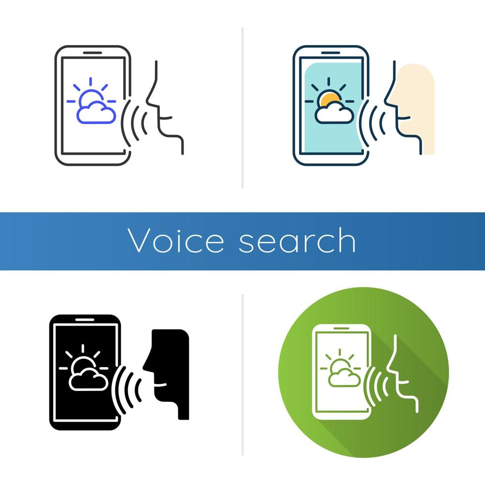 Weather forecast voice search icons set vector
