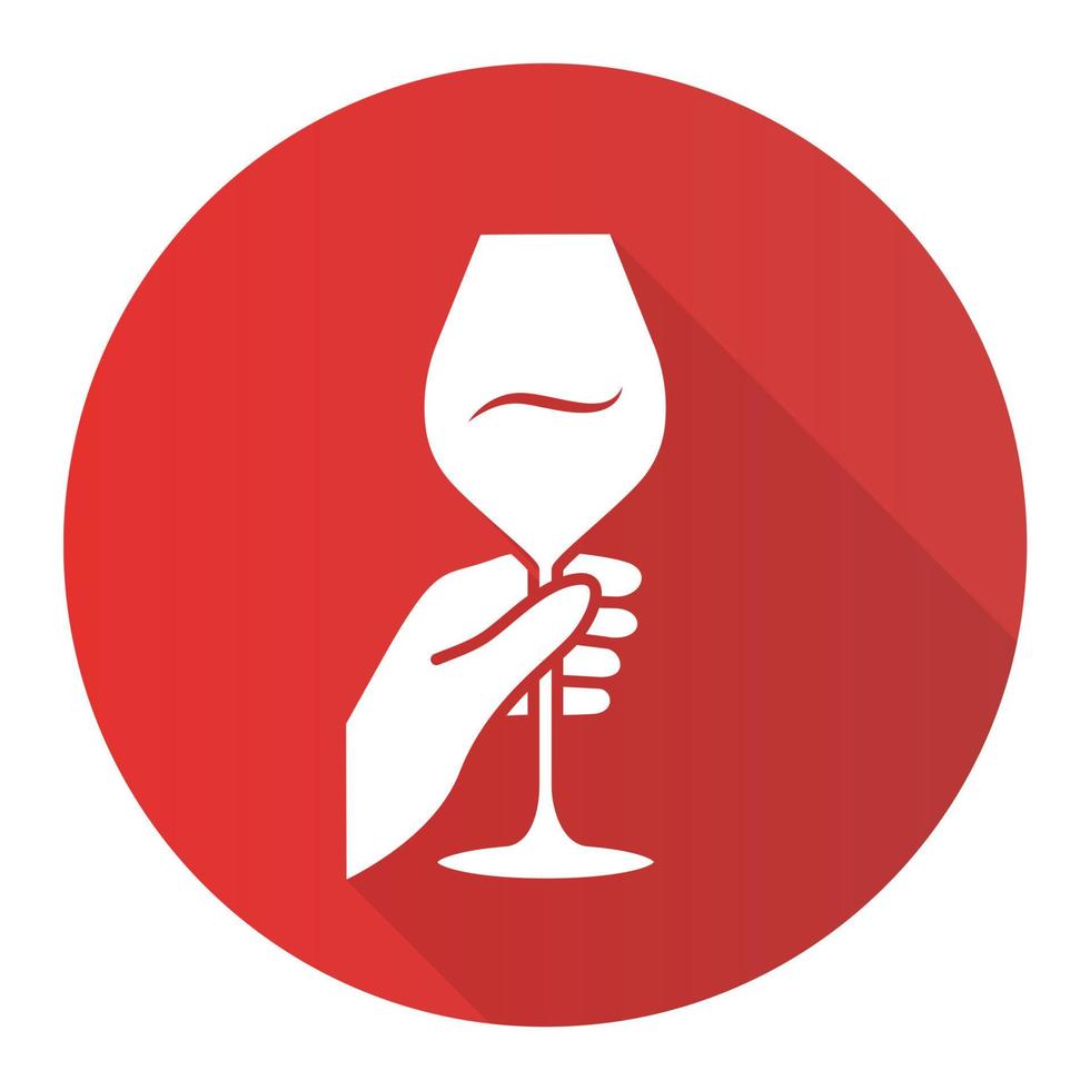 barman sosteniendo una copa de vino rojo diseño plano icono de glifo de sombra larga vector