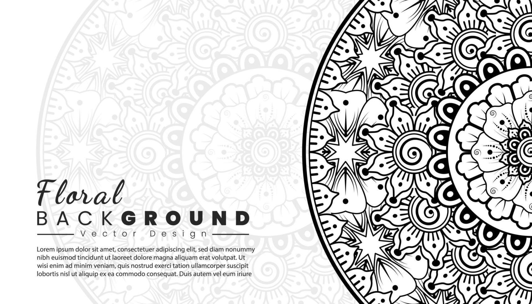 fondo con flores mehndi. líneas negras sobre fondo blanco. banner o plantilla de tarjeta vector