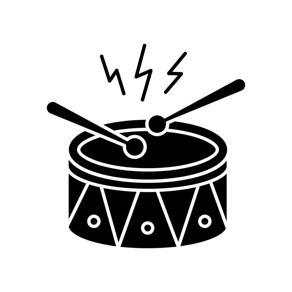 Drum with drumsticks black glyph icon vector