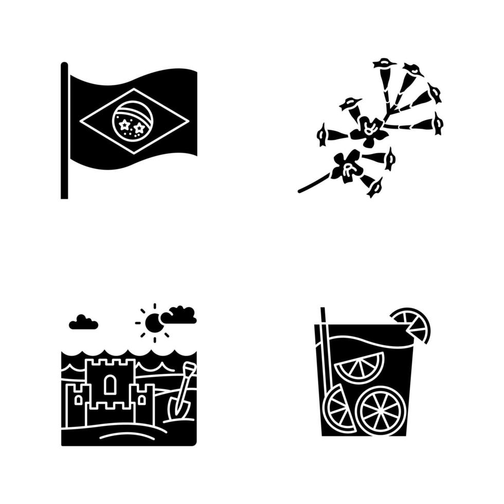 Brazil black glyph icons set on white space vector