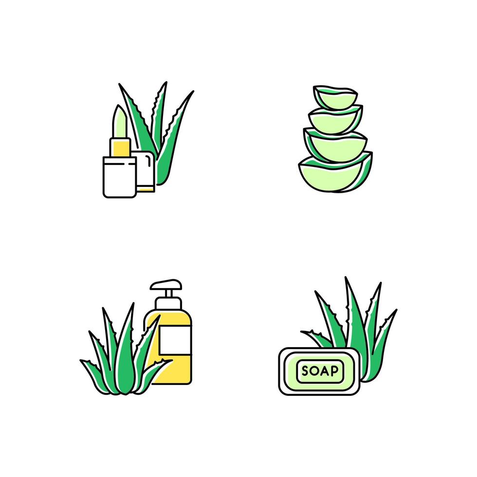 Aloe vera green color icons set vector
