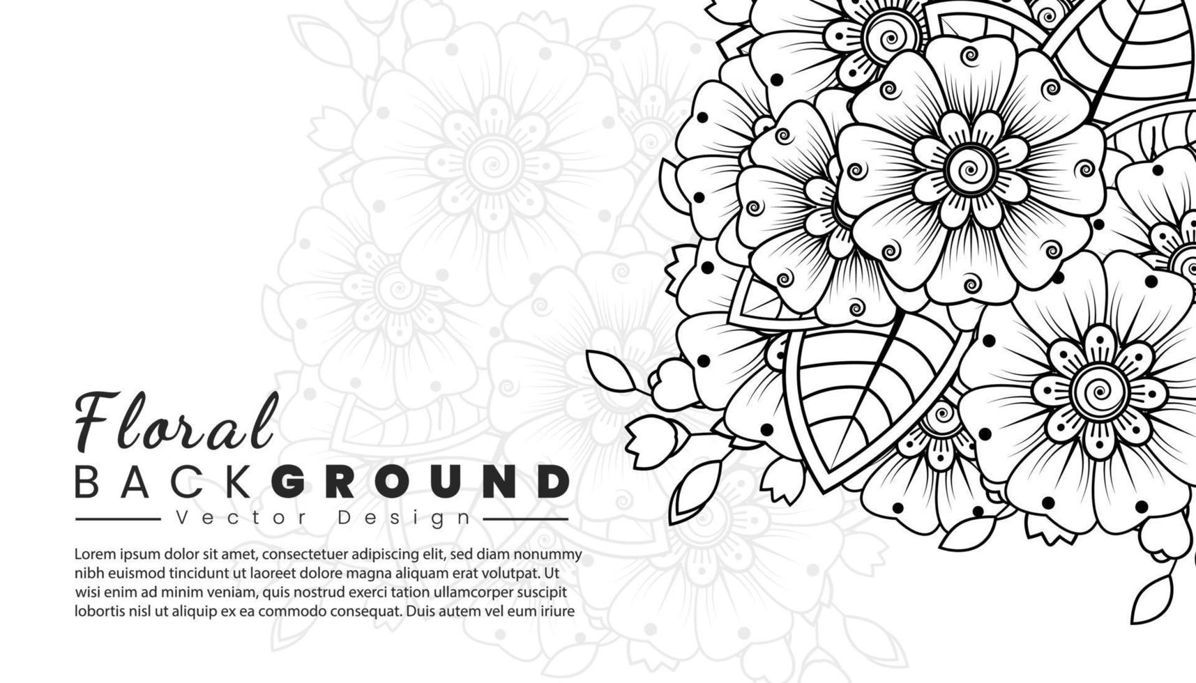 Background with mehndi flowers. Black lines on white background. Banner or card template vector