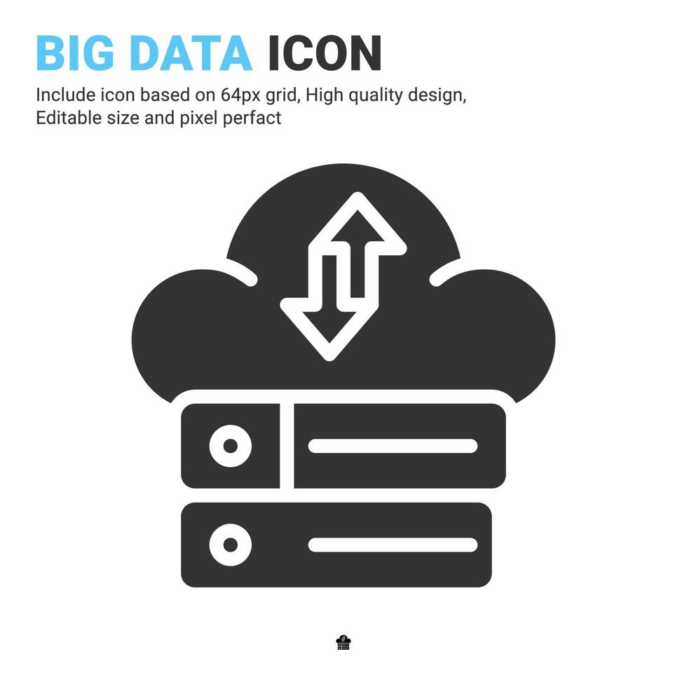 Big data icon vector with glyph style isolated on white background. Vector illustration data server sign symbol icon concept for digital IT, logo, industry, technology, apps, web, UI, UX and project