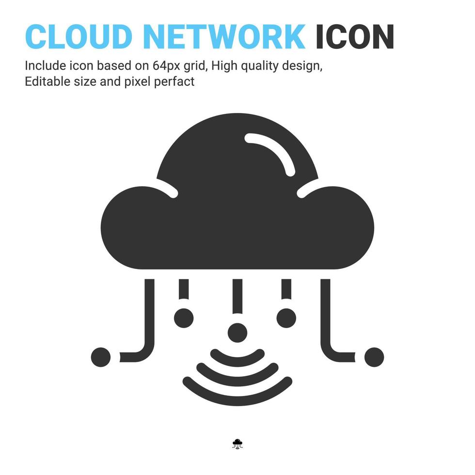 vector de icono de red de nube con estilo de glifo aislado sobre fondo blanco. concepto de icono de símbolo de signo de servidor de datos de ilustración vectorial para digital, logotipo, industria, tecnología, aplicaciones, web, interfaz de usuario y proyecto