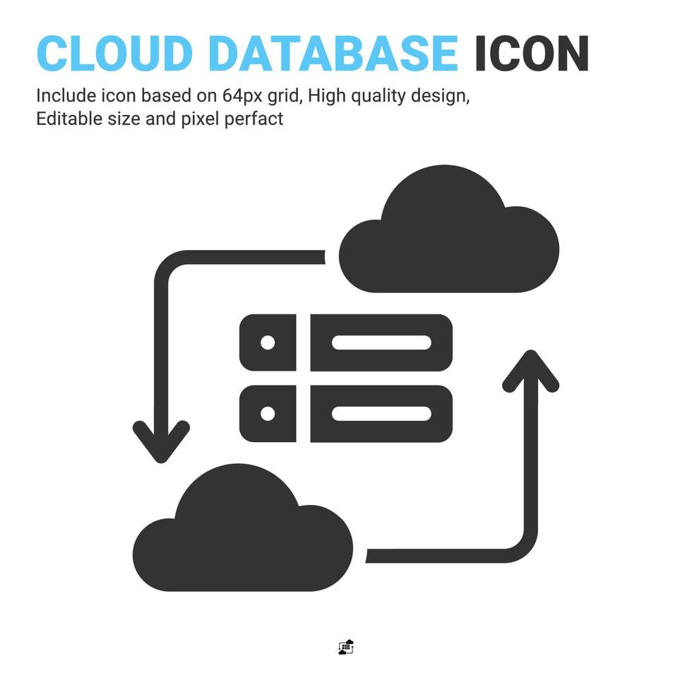 Cloud database icon vector with glyph style isolated on white background. Vector illustration data server sign symbol icon concept for digital IT, logo, industry, technology, apps, web, UI and project