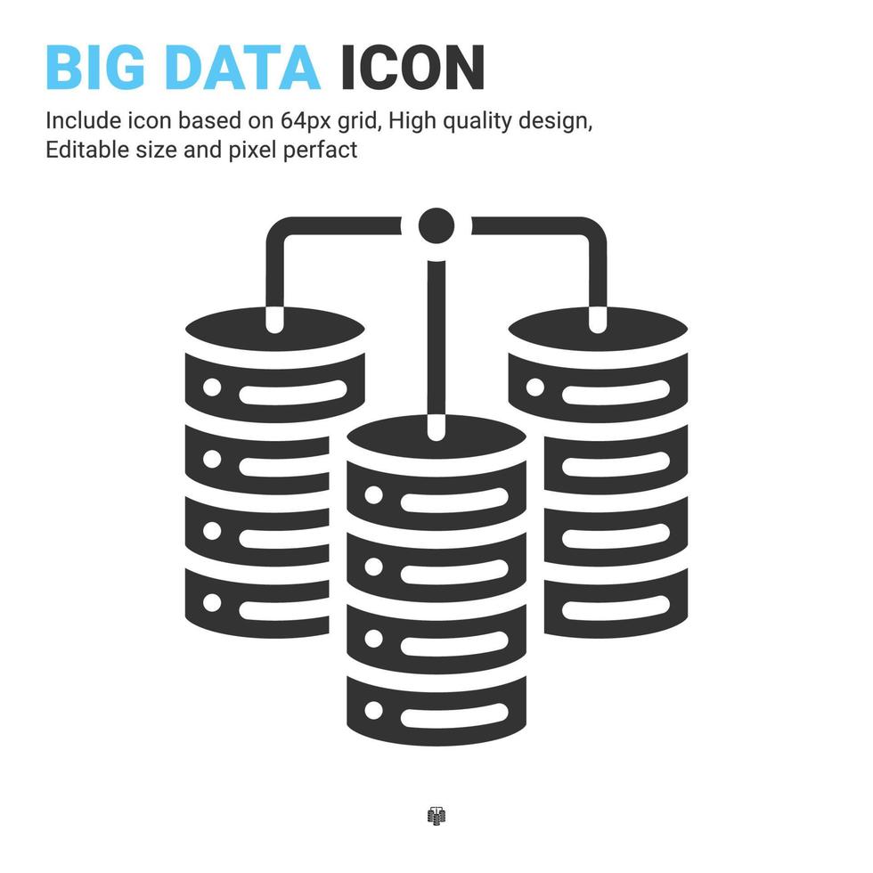 Big data icon vector with glyph style isolated on white background. Vector illustration data server sign symbol icon concept for digital IT, logo, industry, technology, apps, web, UI and all project