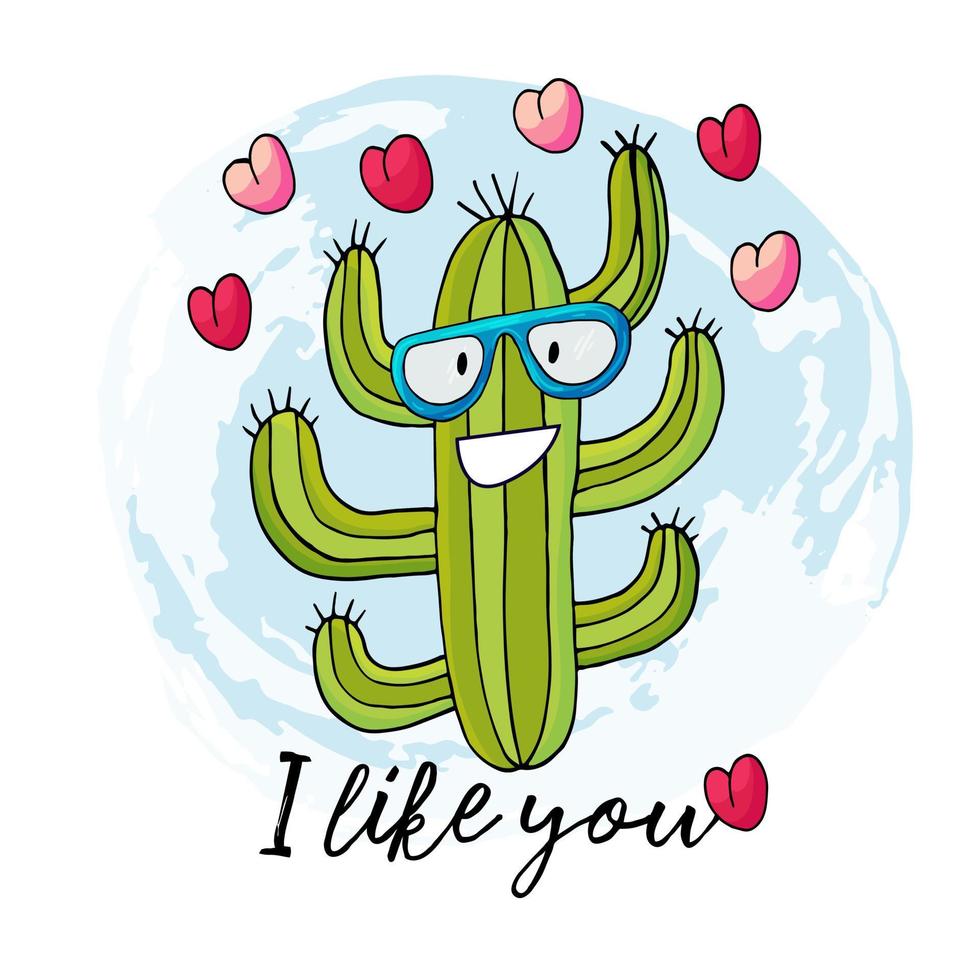 Cute vector illustration. Cacti, aloe, succulents. Decorative natural elements