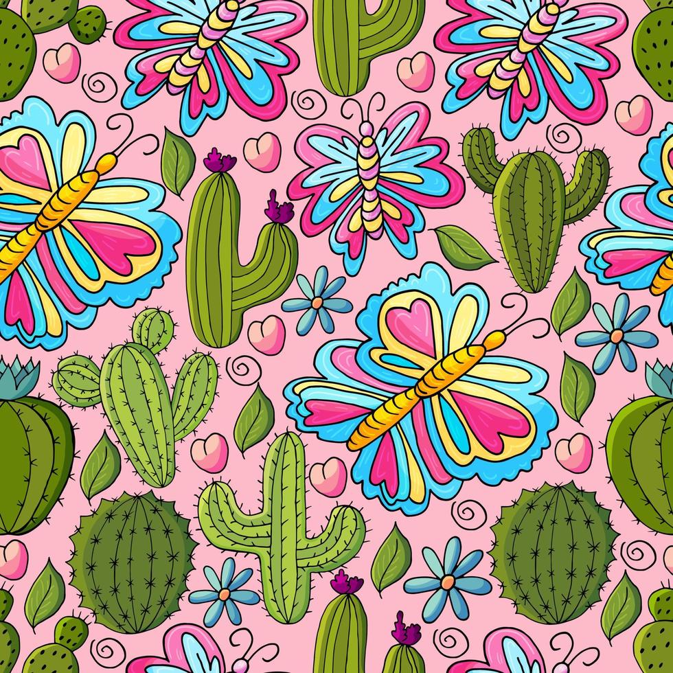Cute vector illustration. Cacti, aloe, succulents. Decorative natural elements