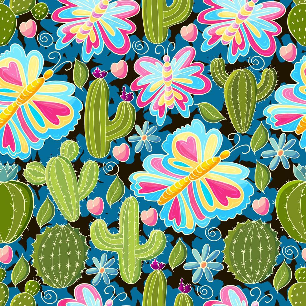 Cute vector illustration. Cacti, aloe, succulents. Decorative natural elements