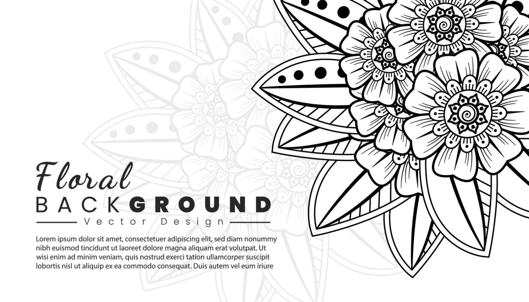 Background with mehndi flowers. Black lines on white background. Banner or card template vector