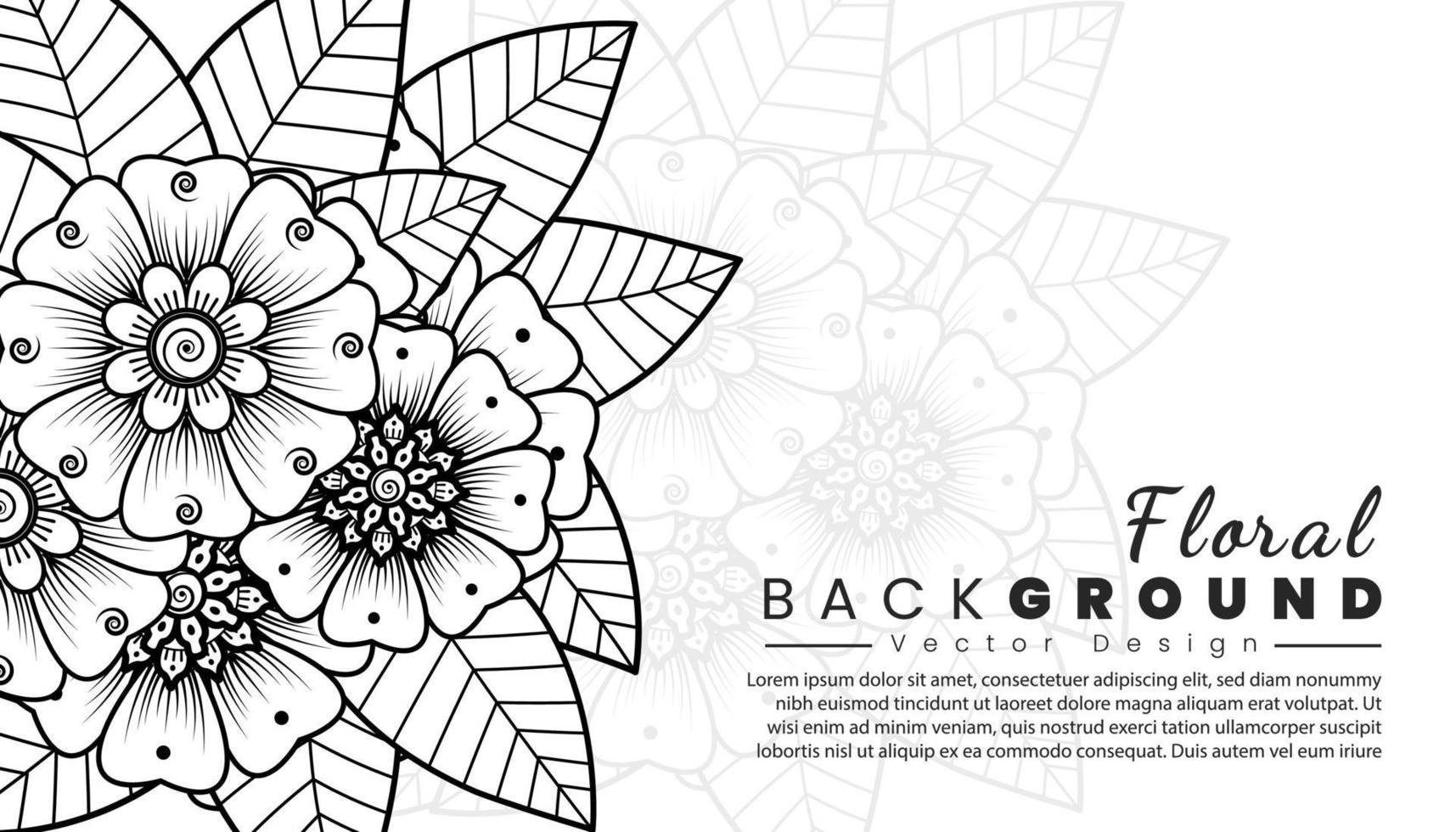 Background with mehndi flowers. Black lines on white background. Banner or card template vector