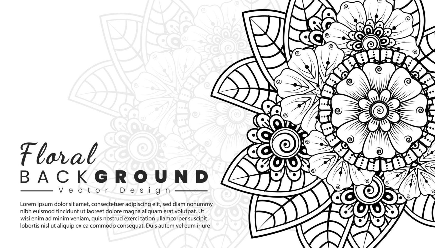 Background with mehndi flowers. Black lines on white background. Banner or card template vector