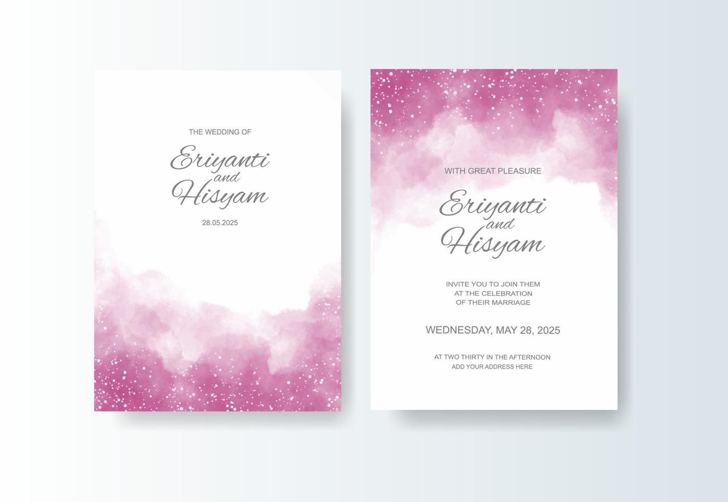 Watercolor wedding invitation card. Beautiful wedding card watercolor with splash. vector