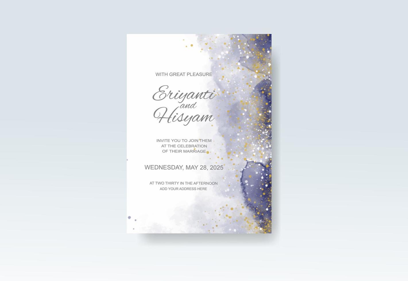 Watercolor wedding invitation card. Beautiful wedding card watercolor with splash. vector