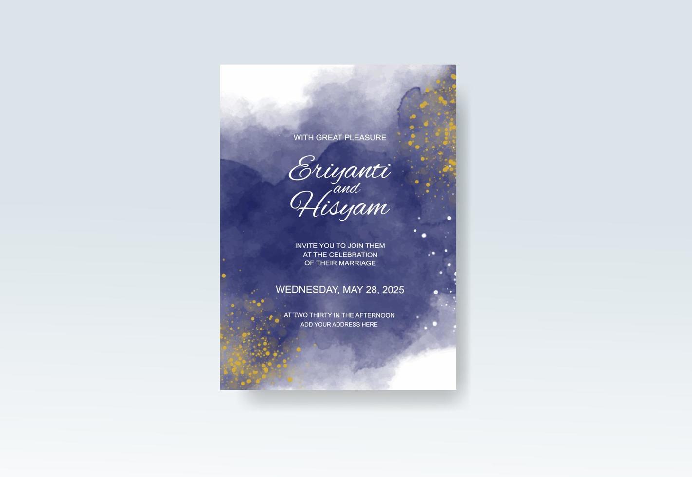 Watercolor wedding invitation card. Beautiful wedding card watercolor with splash. vector