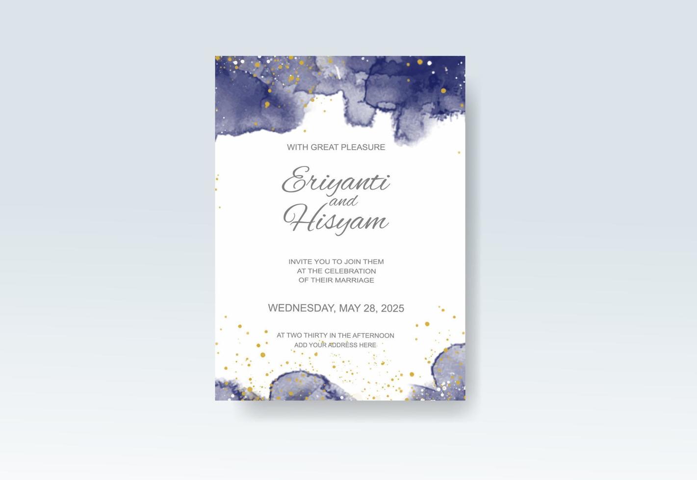 Watercolor wedding invitation card. Beautiful wedding card watercolor with splash. vector