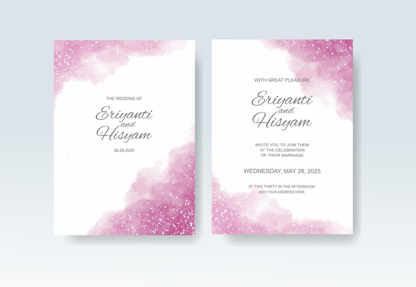 Watercolor wedding invitation card. Beautiful wedding card watercolor with splash. vector