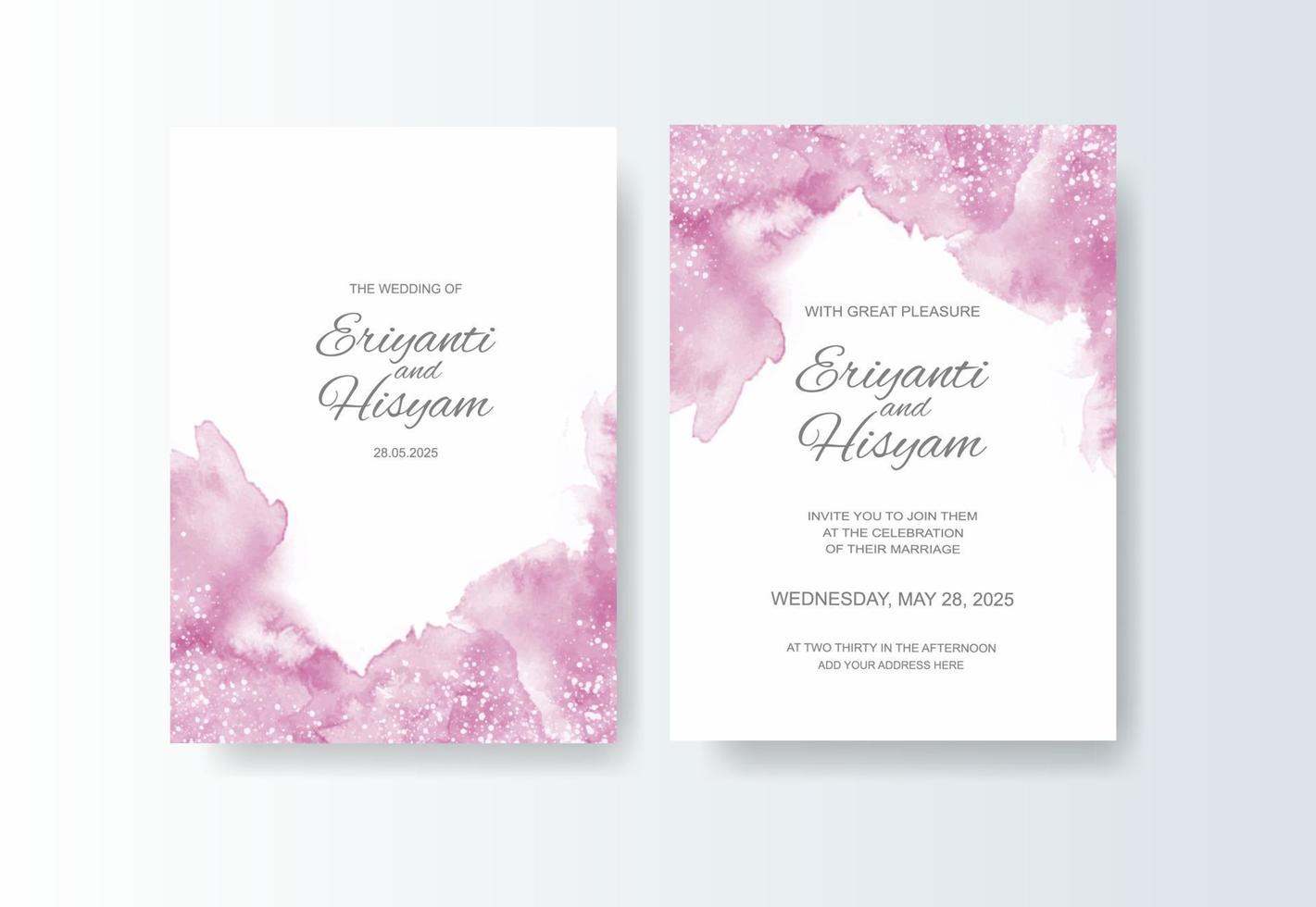 Watercolor wedding invitation card. Beautiful wedding card watercolor with splash. vector